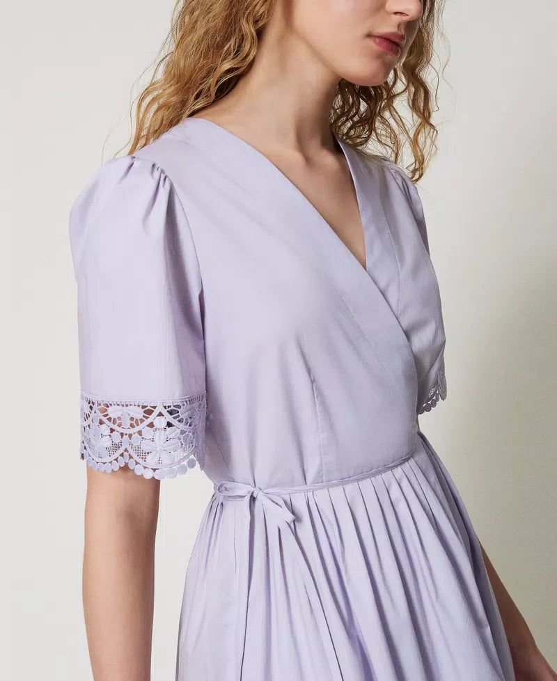 TWS-251TT2091 LILAC LACE SLEEVES WRAP DRESS
