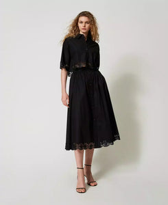 TWS-251TT2095 BLACK LACE TRIM SKIRT