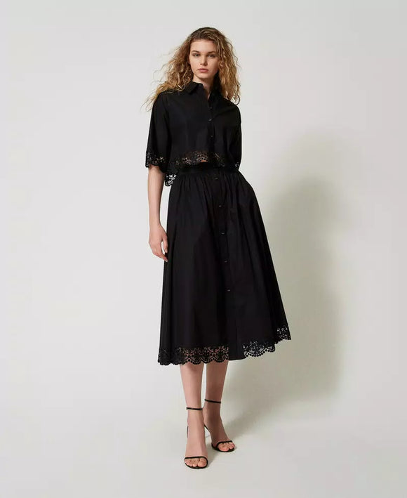 TWS-251TT2095 BLACK LACE TRIM SKIRT