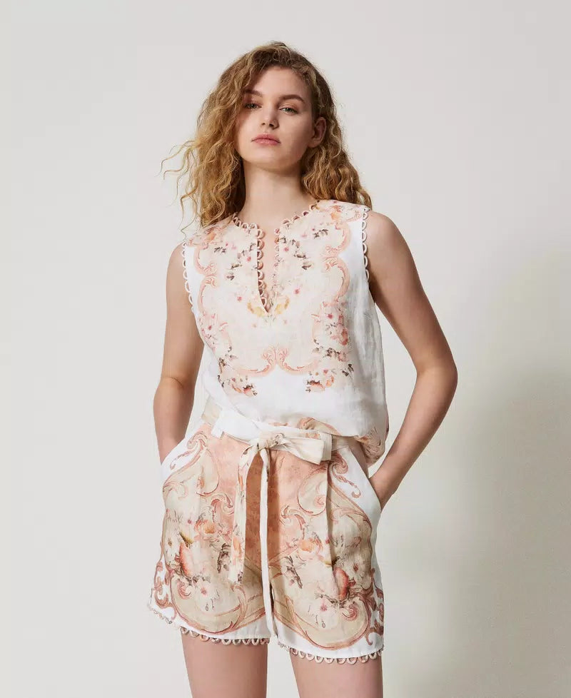 TWS-251TT2442 PINK PRINT SLEEVELESS TOP