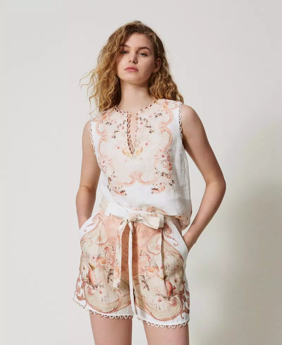 TWS-251TT2442 PINK PRINT SLEEVELESS TOP