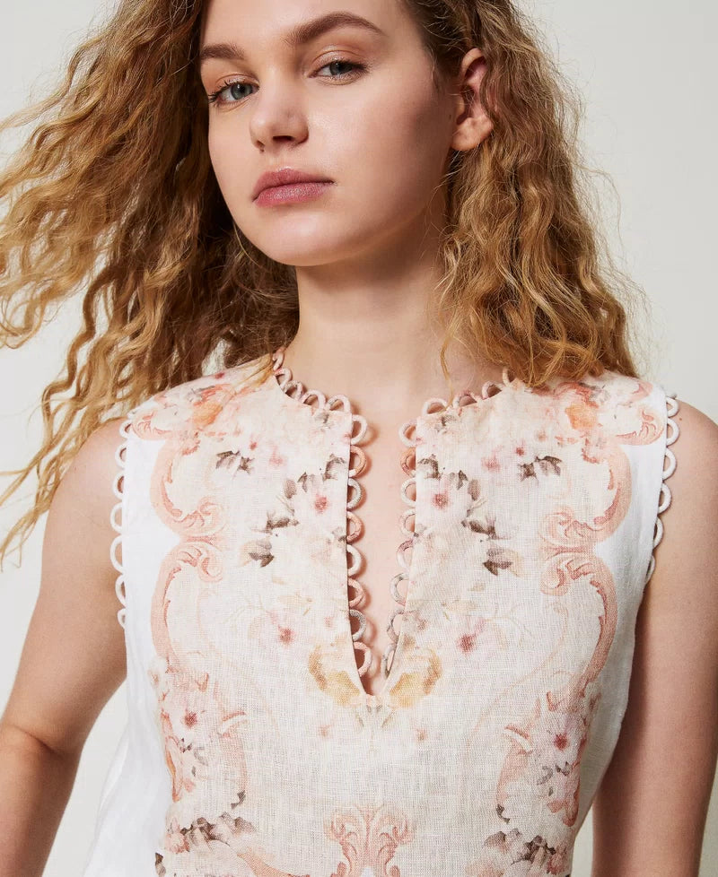 TWS-251TT2442 PINK PRINT SLEEVELESS TOP