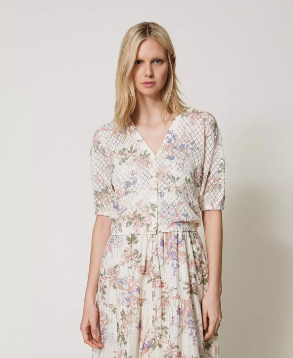 TWS-251TT3320 IVORY CROP PRINT BLOUSE