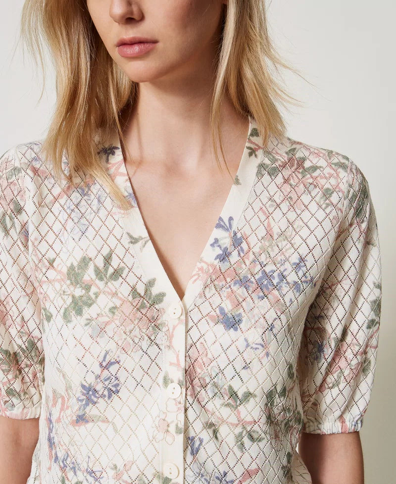 TWS-251TT3320 IVORY CROP PRINT BLOUSE