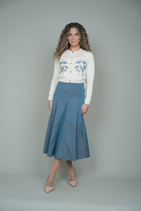 SHA-X25204&X25205 IVORY TOP & BLUE SKIRT SET