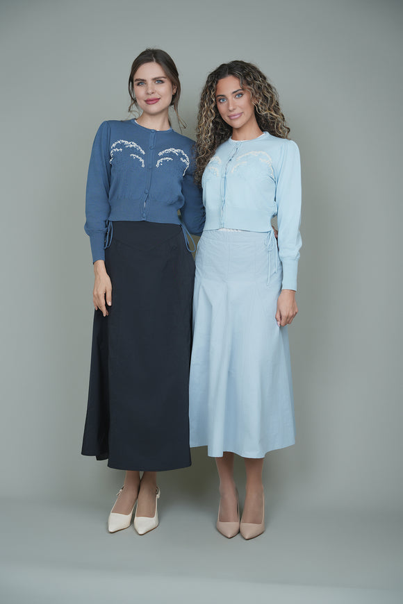 SHA-X25204 BLUE&IVORY EMBROIDERED CARDIGAN