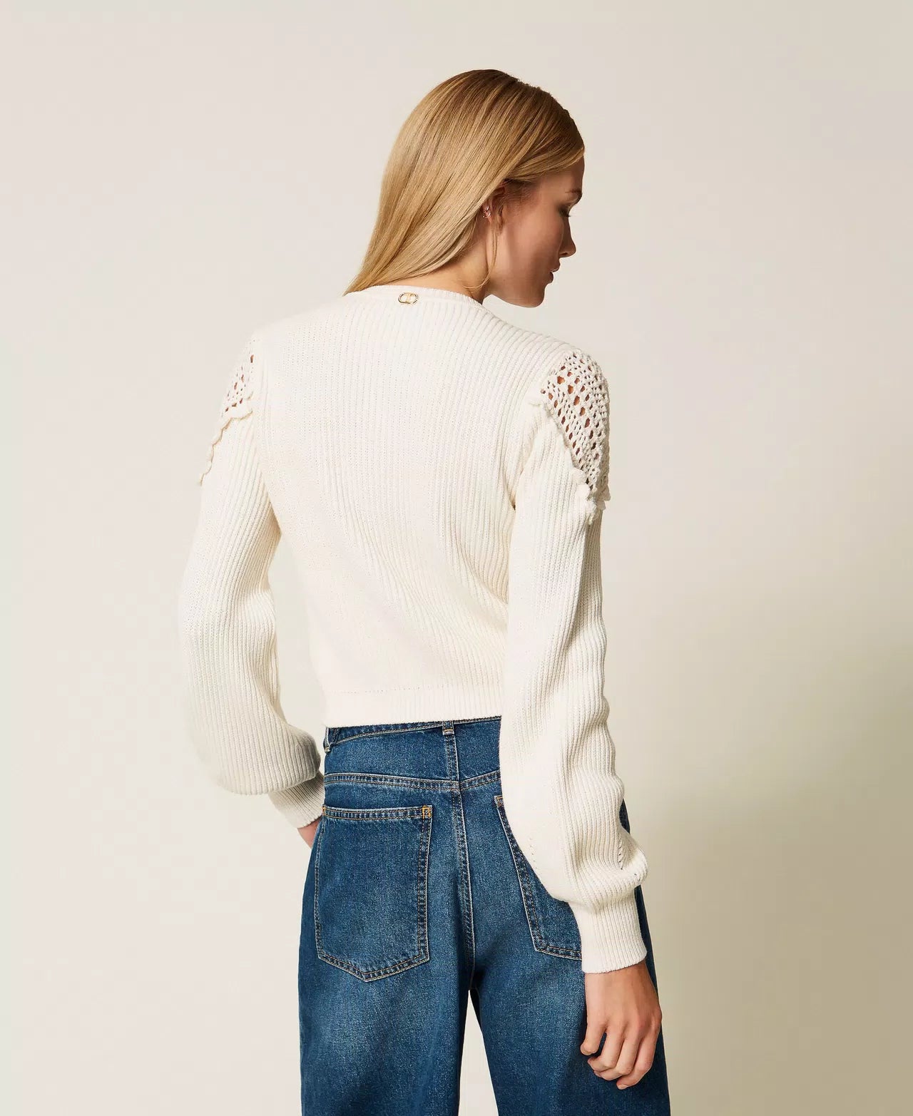 TWS-252TP3100 IVORY CROCHET WOOL BLEND CARDIGAN