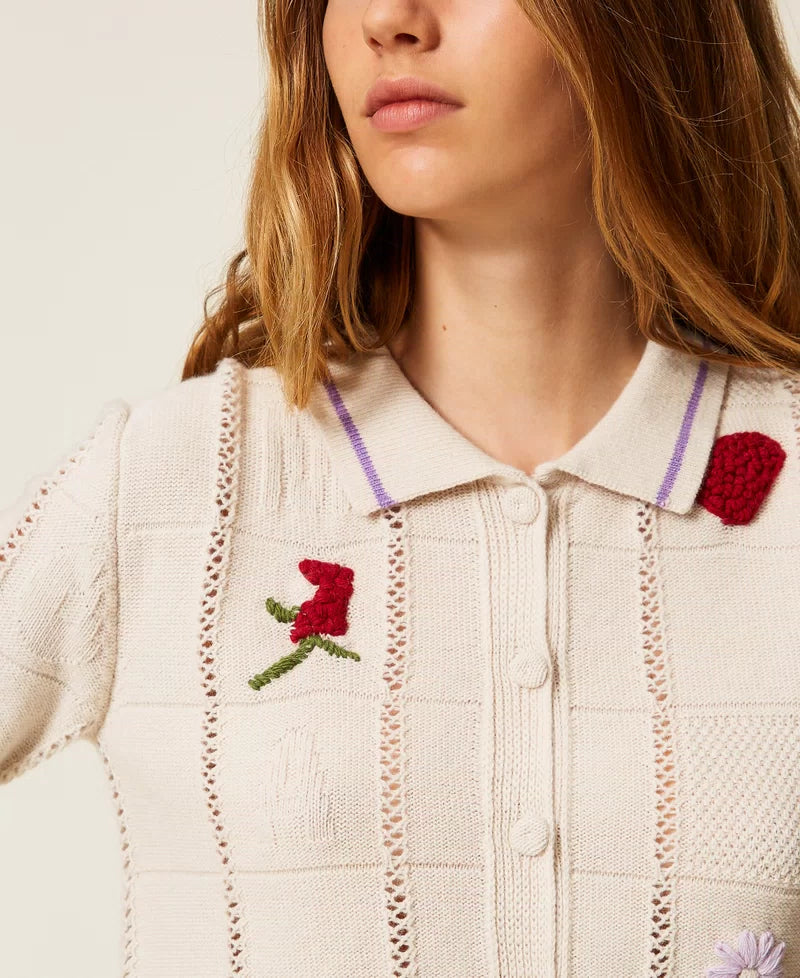 TWS-252TP3310 ECRU EMBROIDERED POLO SHIRT