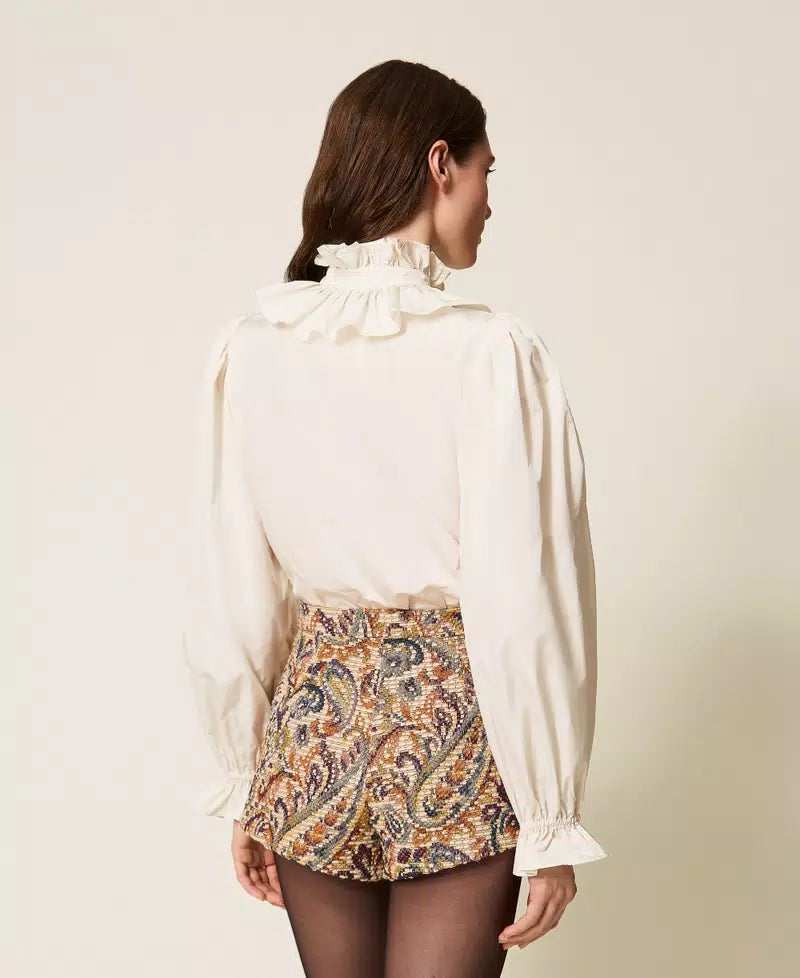 TWS-252TS2110 IVORY TAFFETA BOW BLOUSE