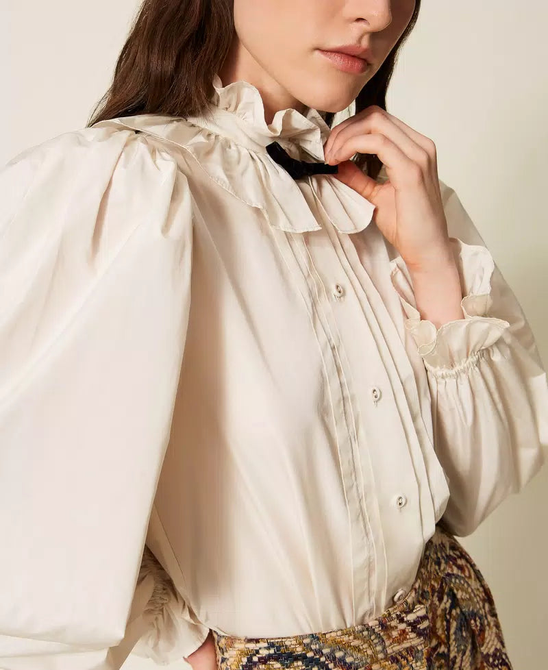 TWS-252TS2110 IVORY TAFFETA BOW BLOUSE