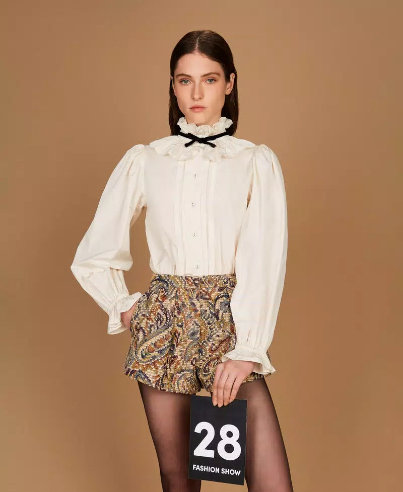 TWS-252TS2110 IVORY TAFFETA BOW BLOUSE