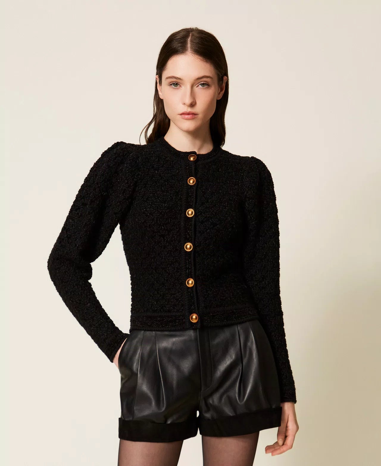 TWS-252TS3100 BLACK JACQUARD KNIT CARDIGAN