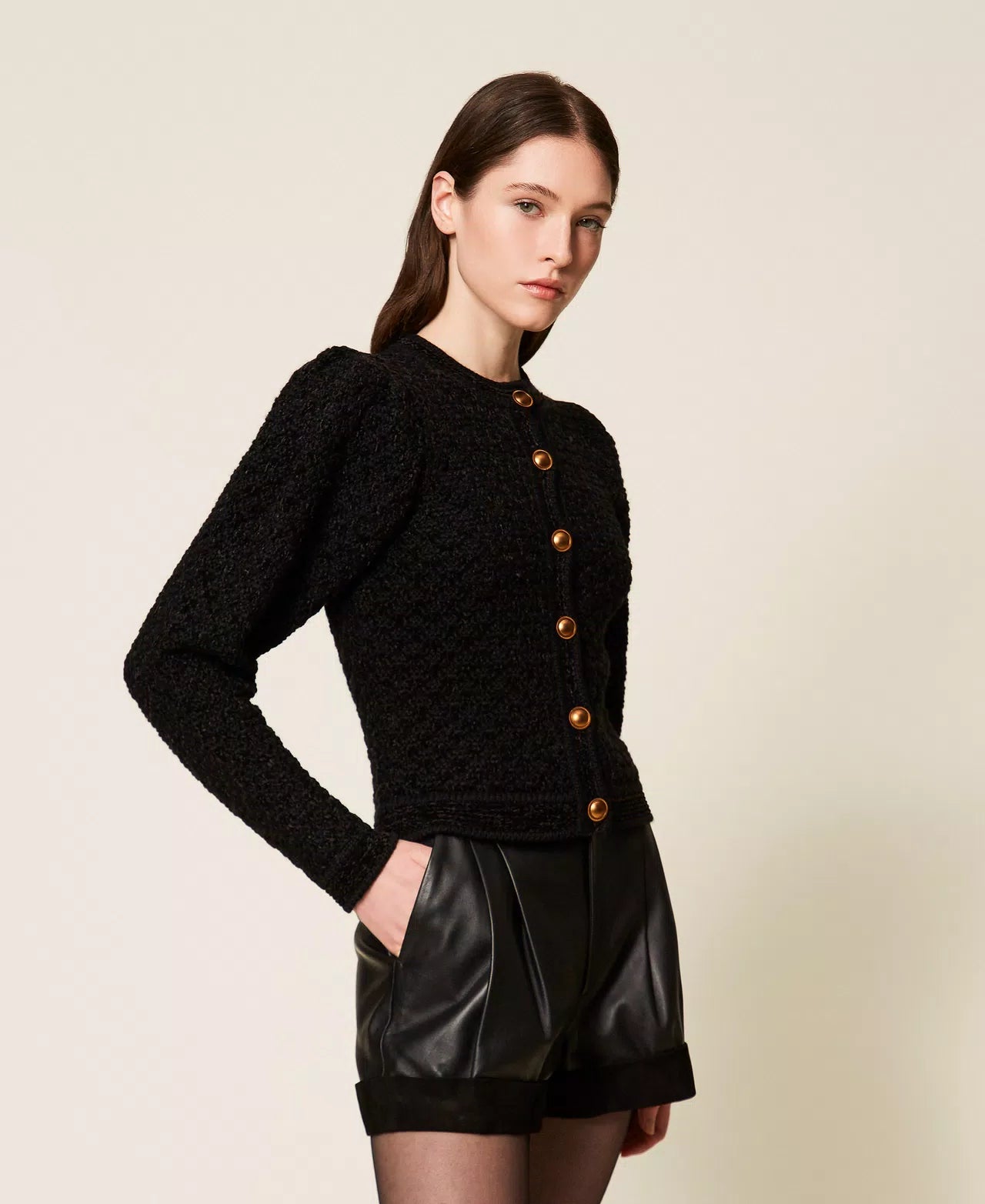 TWS-252TS3100 BLACK JACQUARD KNIT CARDIGAN