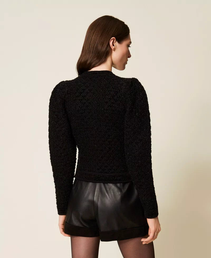 TWS-252TS3100 BLACK JACQUARD KNIT CARDIGAN