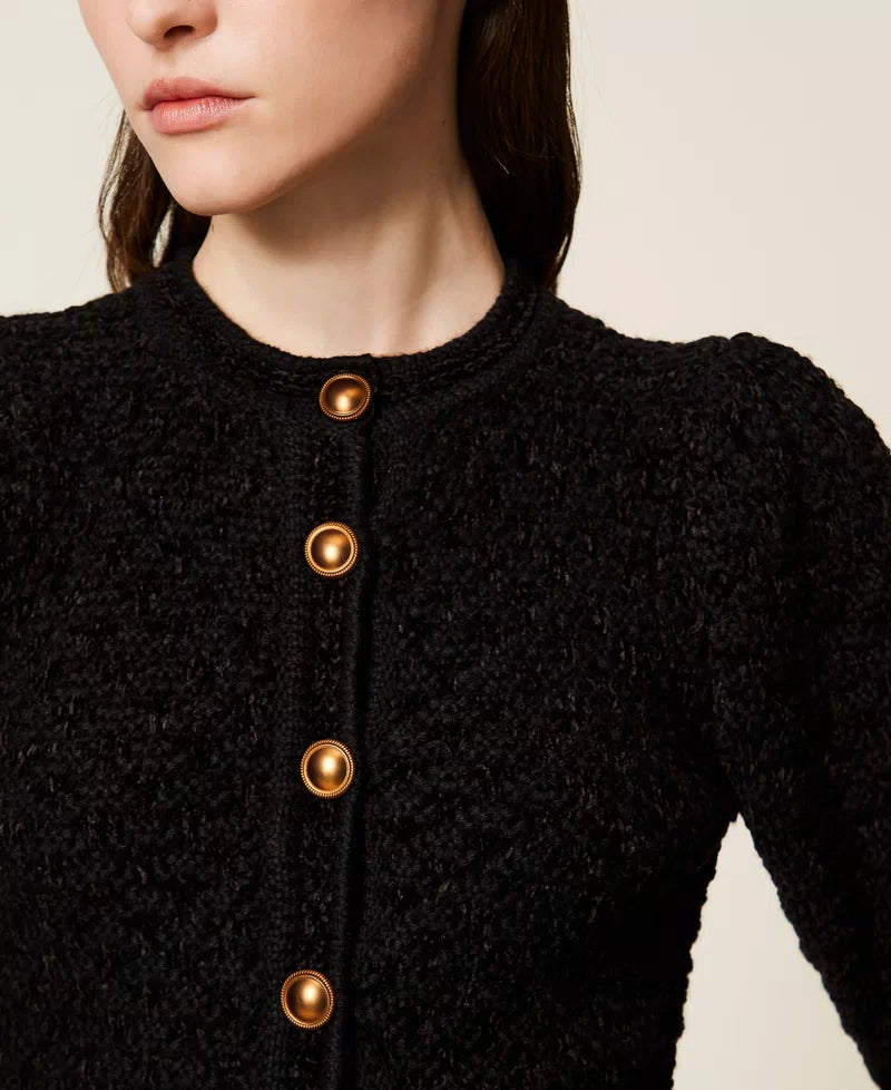 TWS-252TS3100 BLACK JACQUARD KNIT CARDIGAN