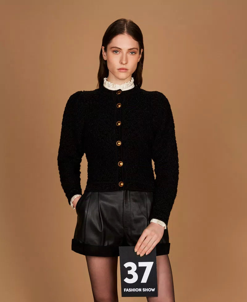 TWS-252TS3100 BLACK JACQUARD KNIT CARDIGAN