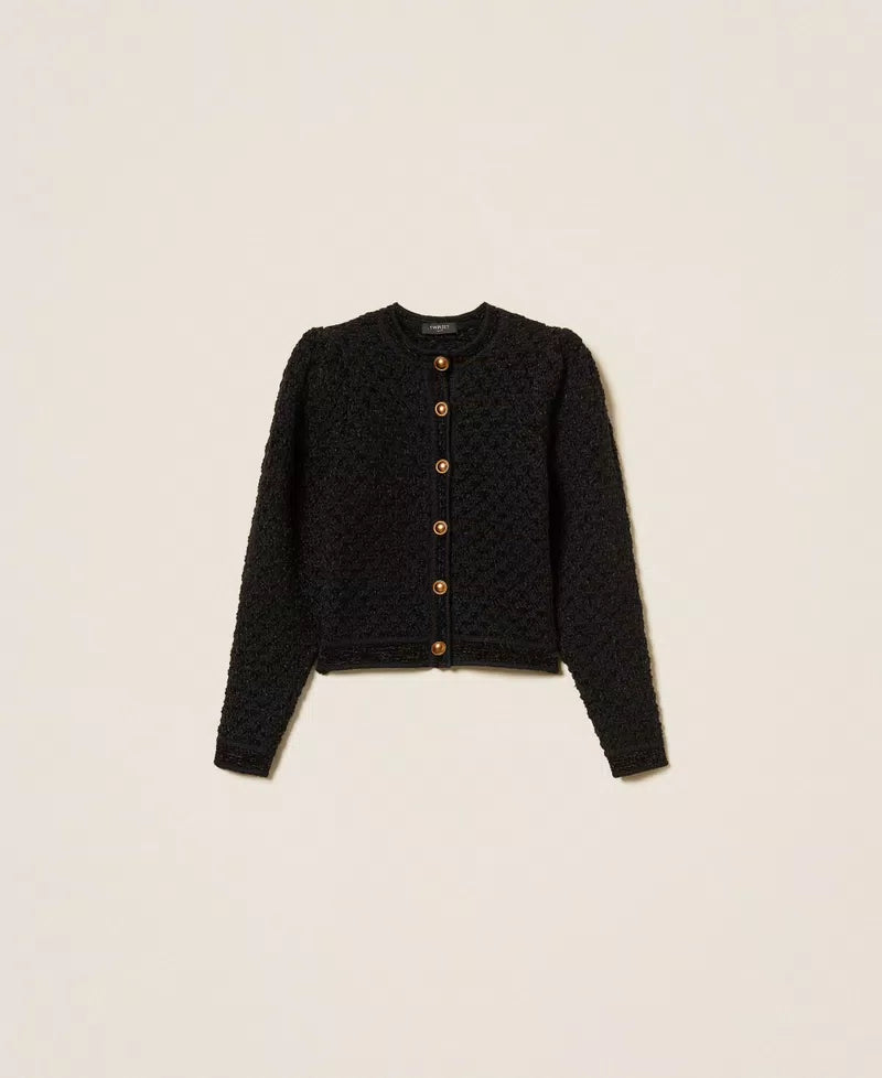 TWS-252TS3100 BLACK JACQUARD KNIT CARDIGAN