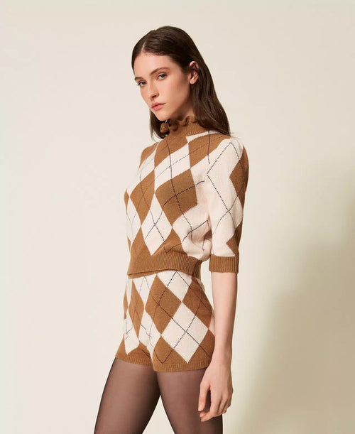 TWS-252TS3401 CAMEL ARGYLE WOOL TOP