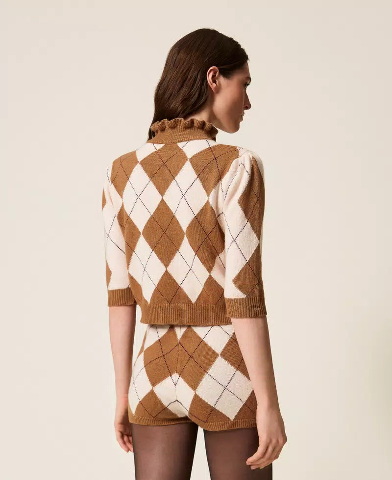 TWS-252TS3401 CAMEL ARGYLE WOOL TOP