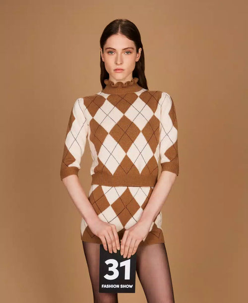 TWS-252TS3401 CAMEL ARGYLE WOOL TOP