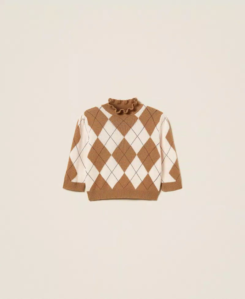 TWS-252TS3401 CAMEL ARGYLE WOOL TOP