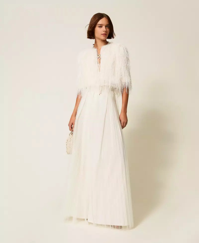 TWS-252TT2284 IVORY TULLE PLEATED SKIRT