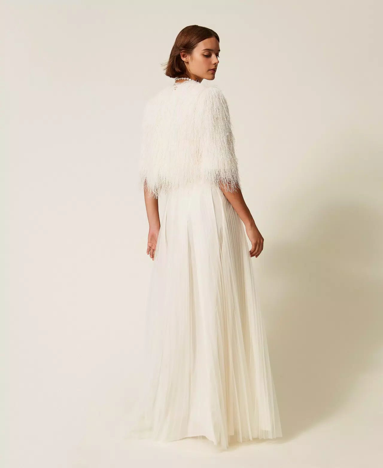 TWS-252TT2284 IVORY TULLE PLEATED SKIRT