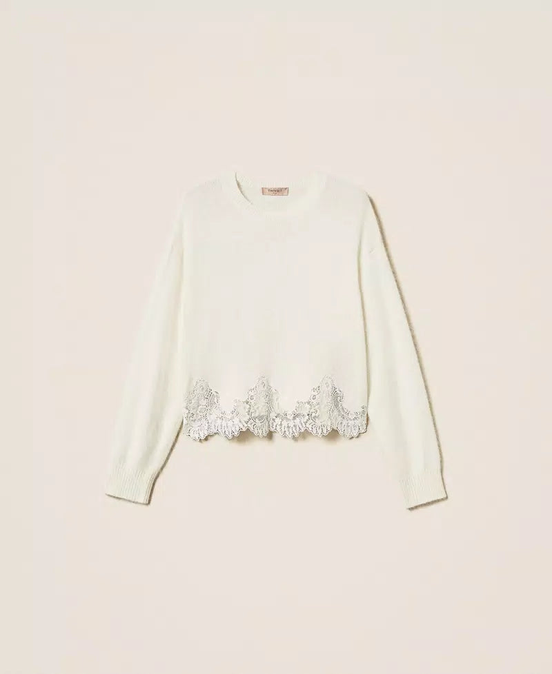 TWS-252TT3381 BLACK KNIT&LACE TOP