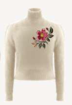 ROP-RPW2545 IVORY FUR KNIT FLOWER TOP
