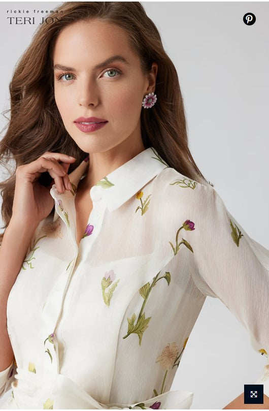 TRJ-25903 IVORY MULTI SILK DRESS