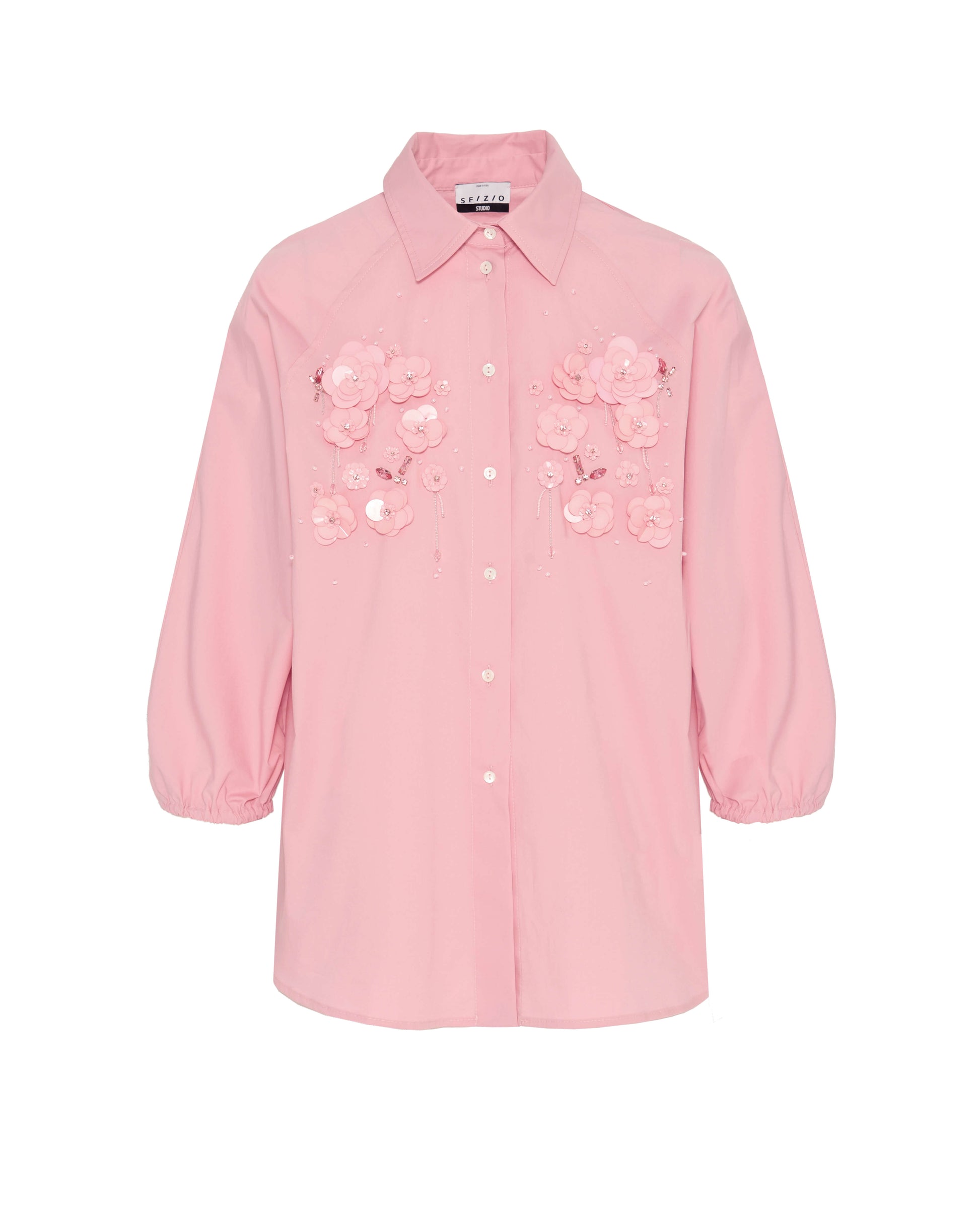 SFZ-25FE4298POPLIN PINK FLOWER MOTIF BLOUSE