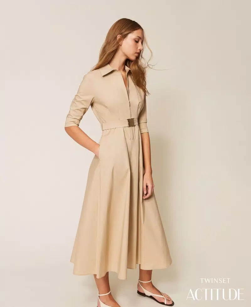 TWS-261AP2284 BLACK BELTED SHIRT ZIP DRESS