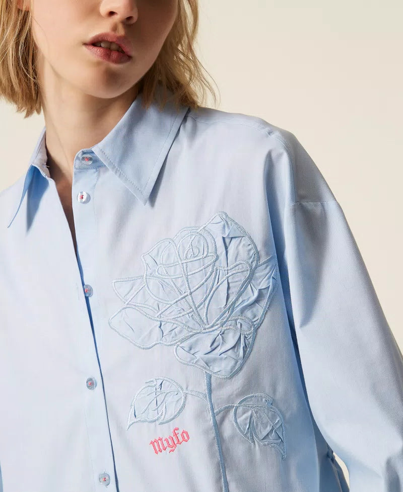 TWS-261AQ2030 BLUE EMBROIDERED TOP