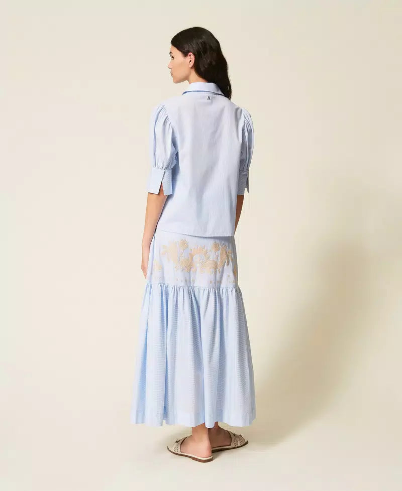 TWS-261AT2031 BLUE STRIPE EMBROIDERED SKIRT