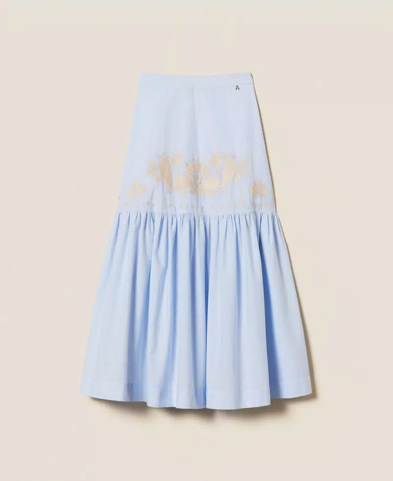 TWS-261AT2031 BLUE STRIPE EMBROIDERED SKIRT