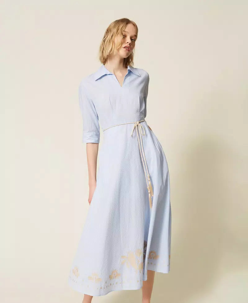 TWS-261AT2032 BLUE STRIPE EMBROIDERY DRESS