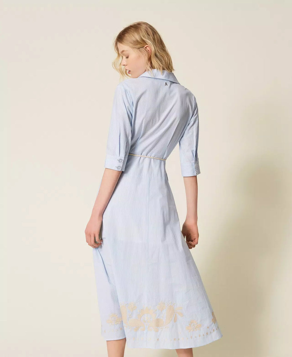 TWS-261AT2032 BLUE STRIPE EMBROIDERY DRESS