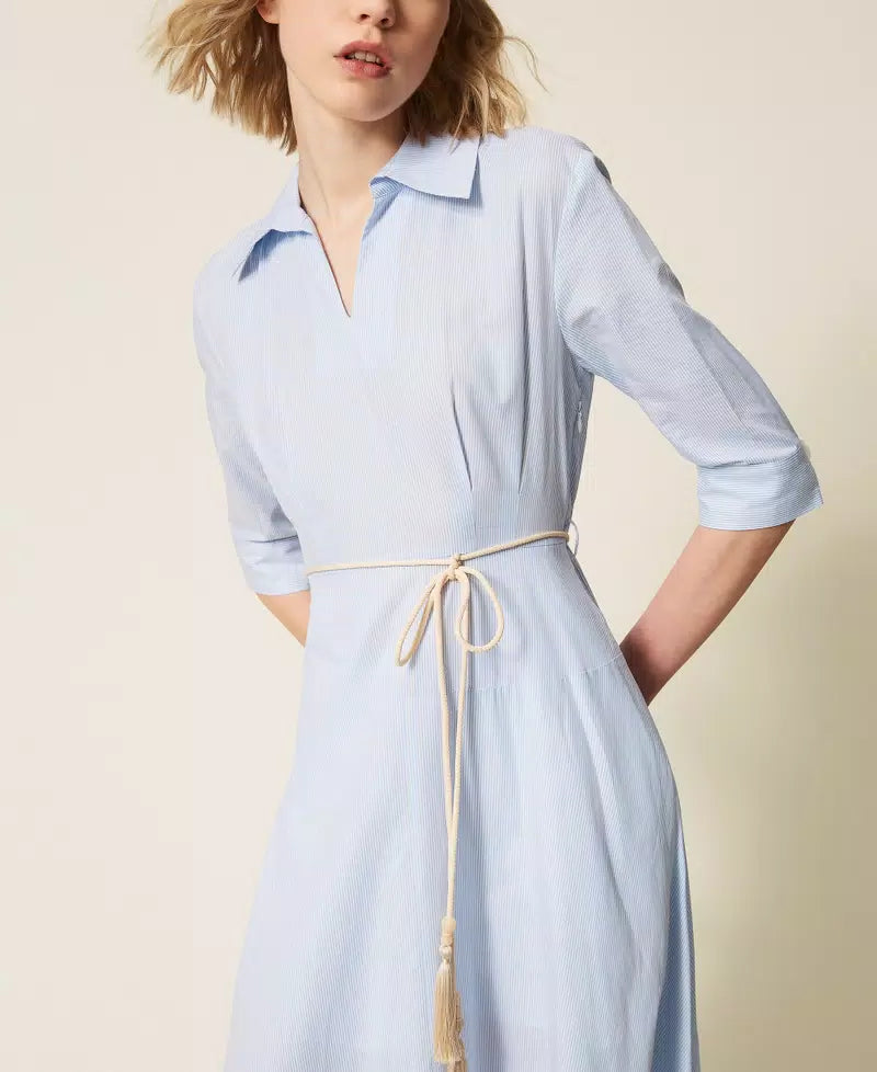 TWS-261AT2032 BLUE STRIPE EMBROIDERY DRESS
