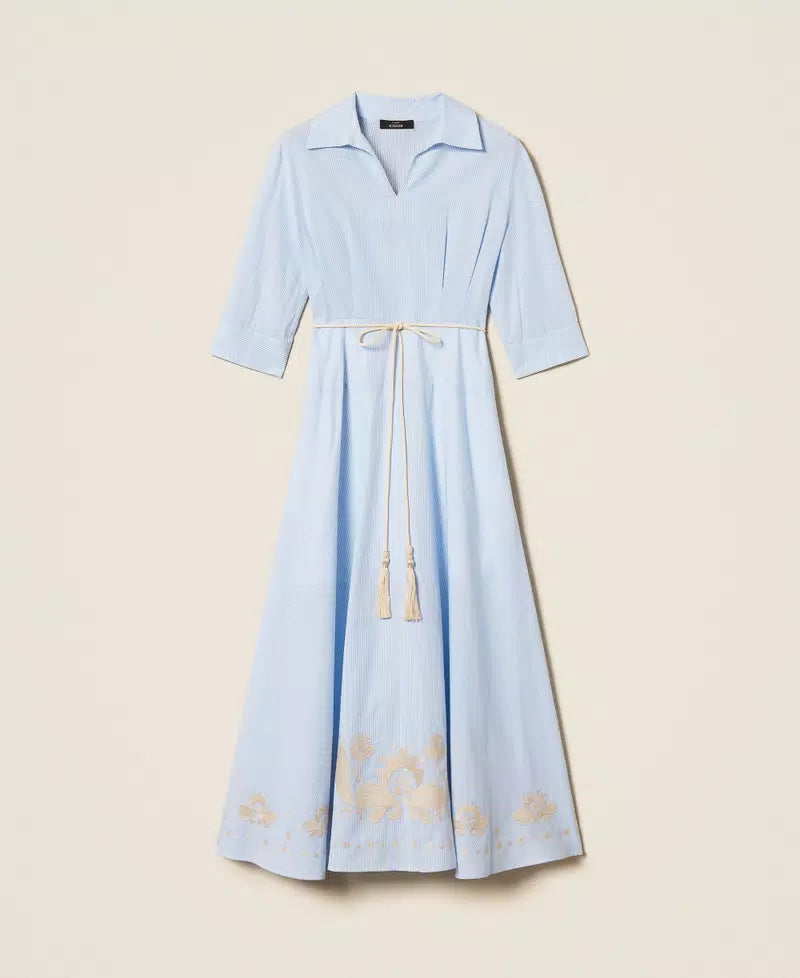 TWS-261AT2032 BLUE STRIPE EMBROIDERY DRESS