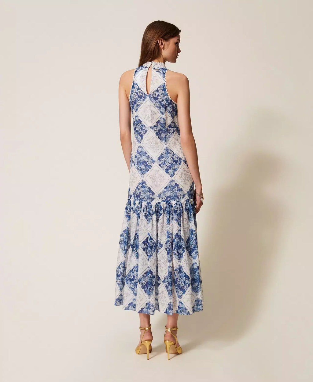 TWS-261TP213B WHITE&BLUE PRINT DRESS