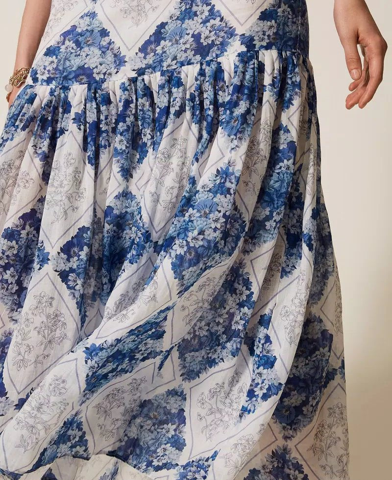 TWS-261TP213B WHITE&BLUE PRINT DRESS