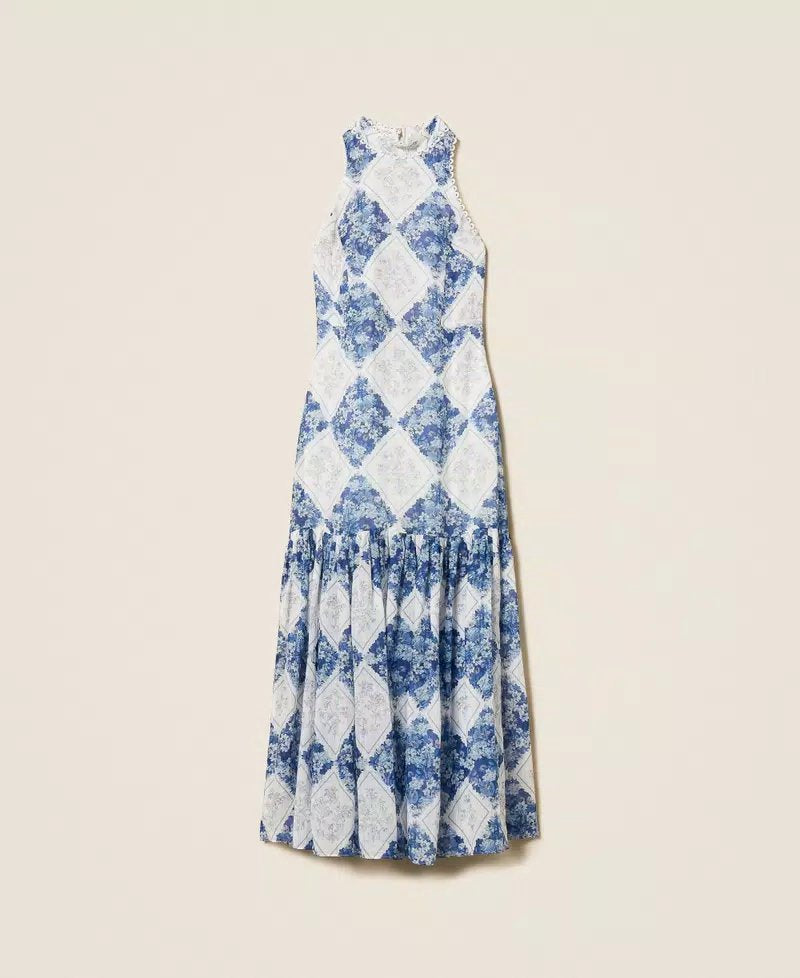 TWS-261TP213B WHITE&BLUE PRINT DRESS