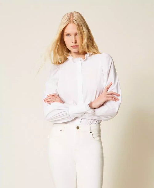 TWS-261TP2261 ROSE POPLIN LACE TRIMMING BLOUSE