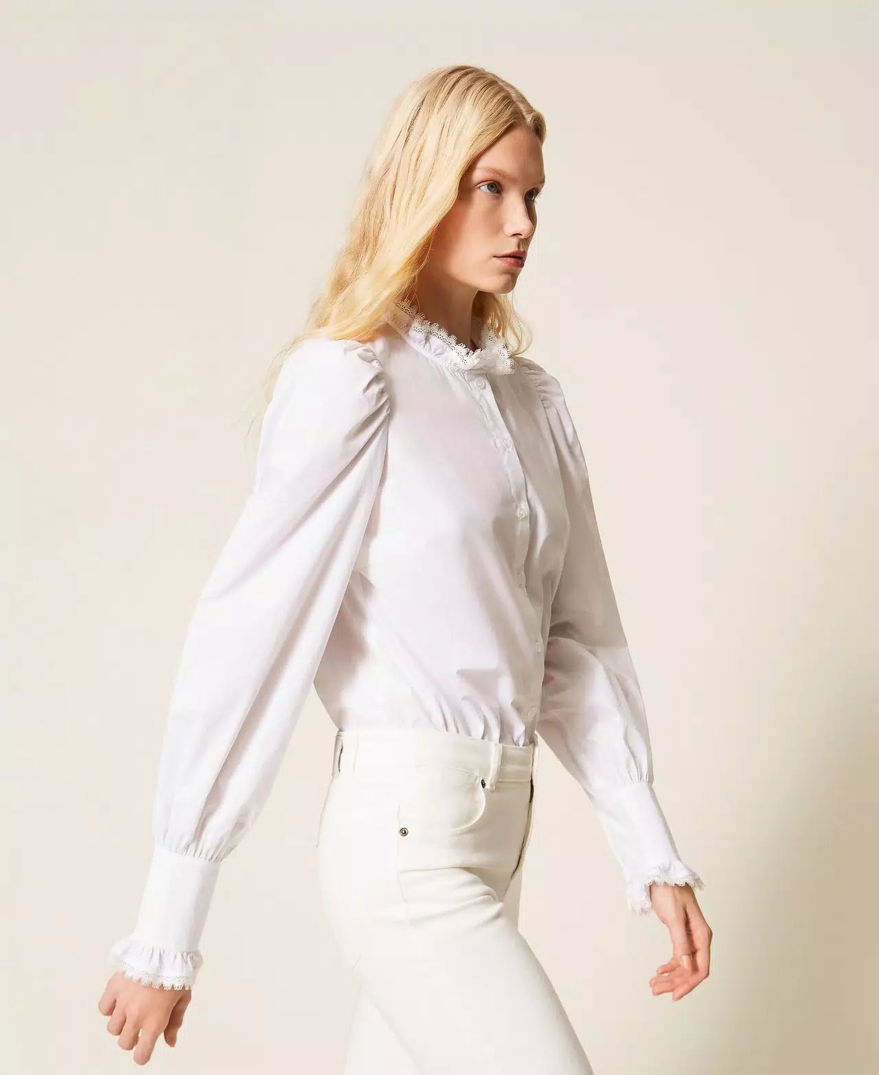 TWS-261TP2261 ROSE POPLIN LACE TRIMMING BLOUSE