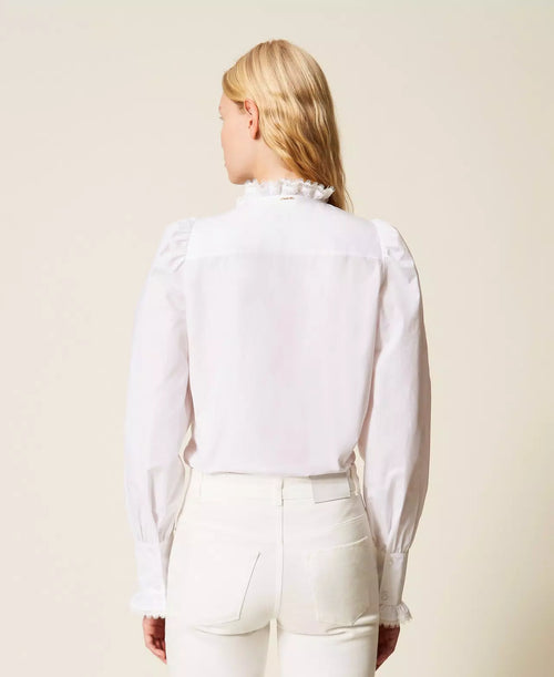 TWS-261TP2261 ROSE POPLIN LACE TRIMMING BLOUSE