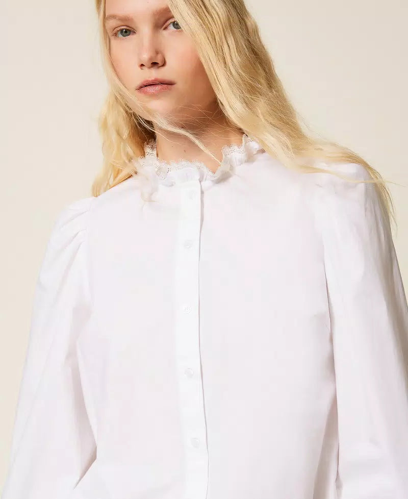 TWS-261TP2261 ROSE POPLIN LACE TRIMMING BLOUSE