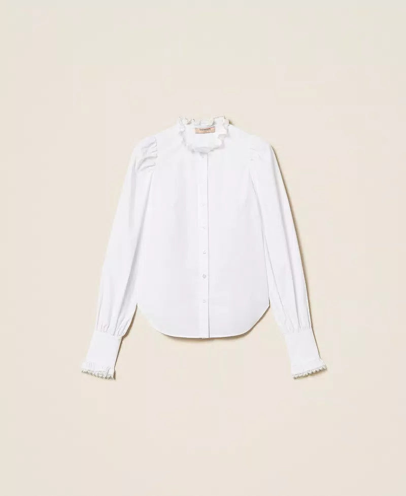TWS-261TP2261 ROSE POPLIN LACE TRIMMING BLOUSE