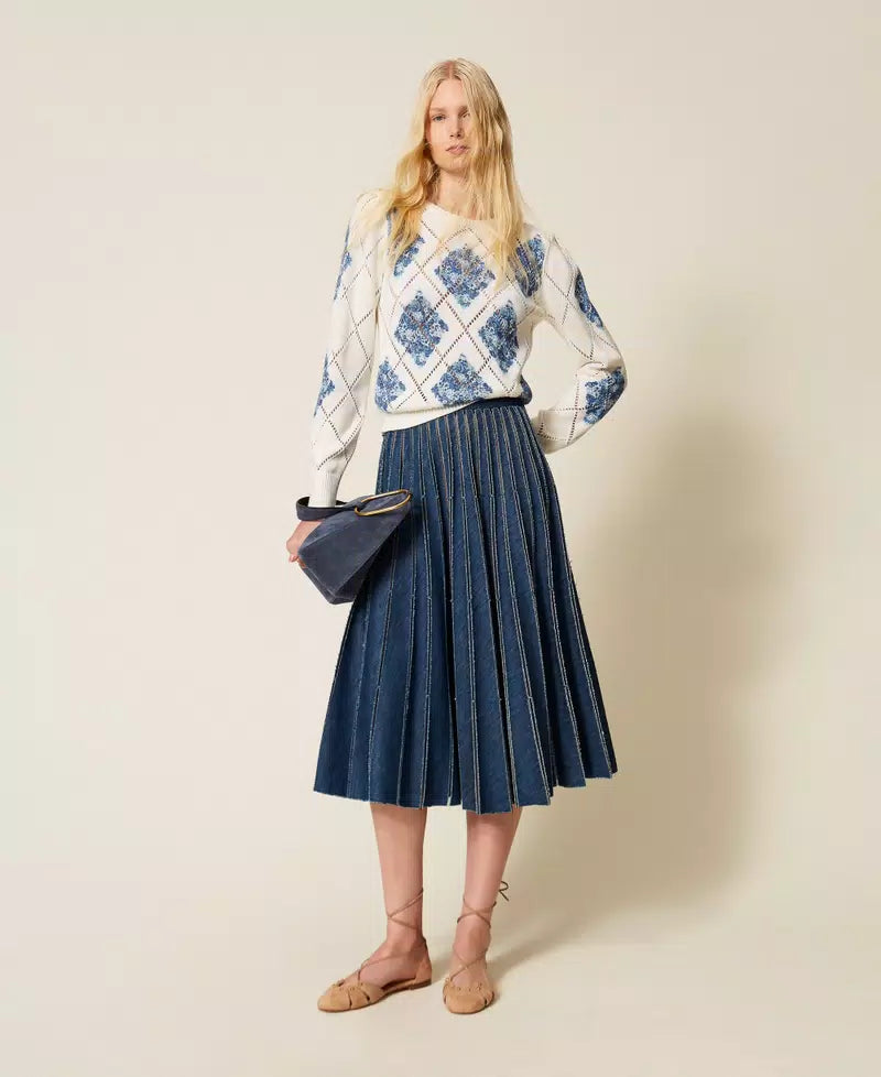 TWS-261TP3450 IVORY ARGYLE PRINT TOP