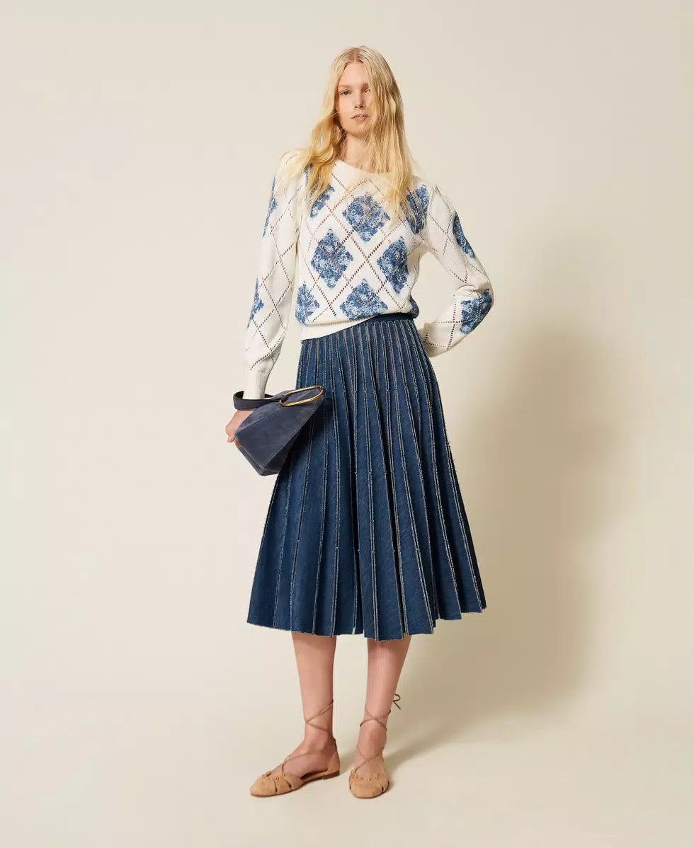 TWS-261TP2350 DENIM PLEATED SKIRT