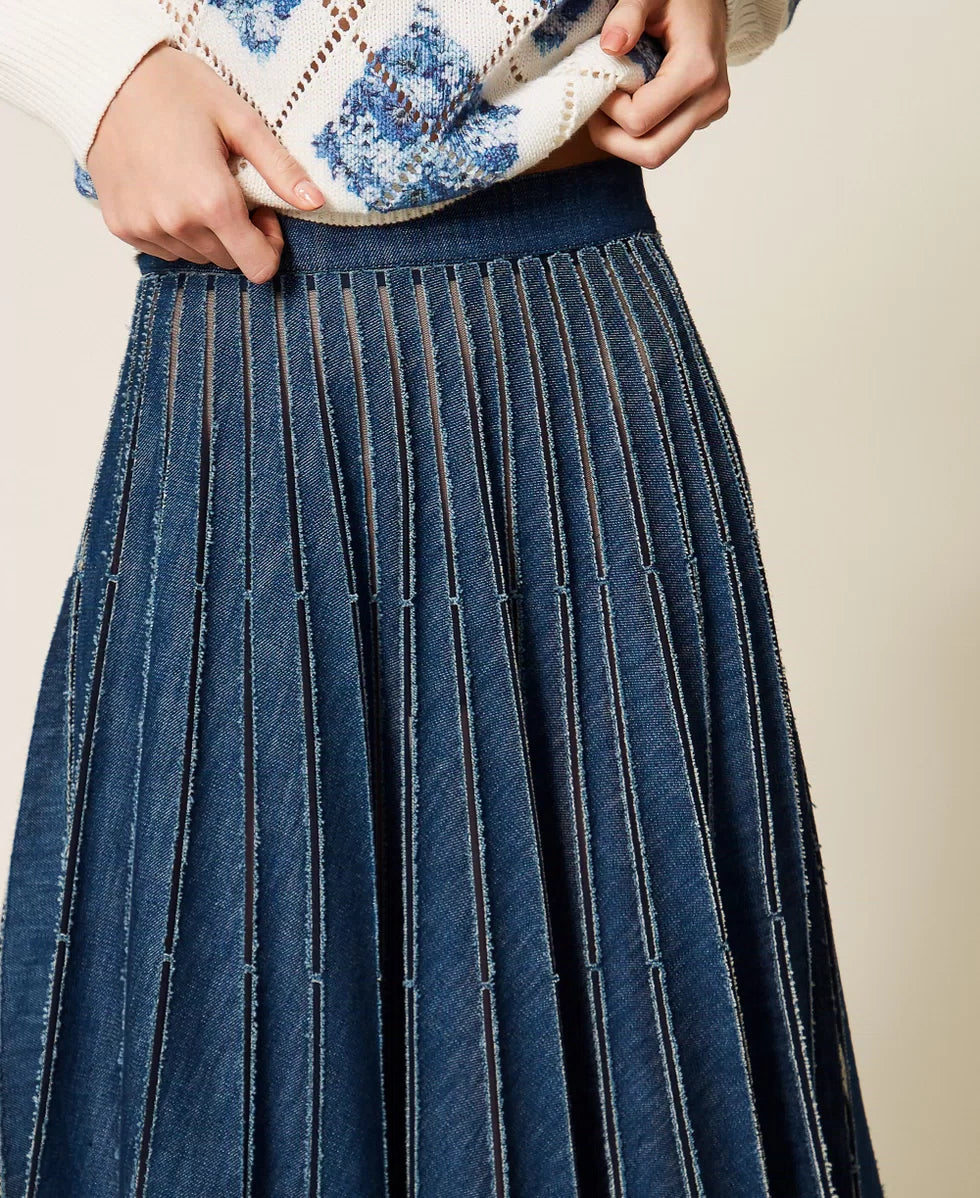 TWS-261TP2350 DENIM PLEATED SKIRT